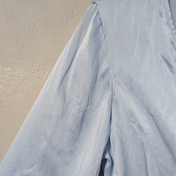 Y2k Soft Blue Cream Silk Lace Trim Chemise Slip Dress and Matching Robe - Picture 11 of 14